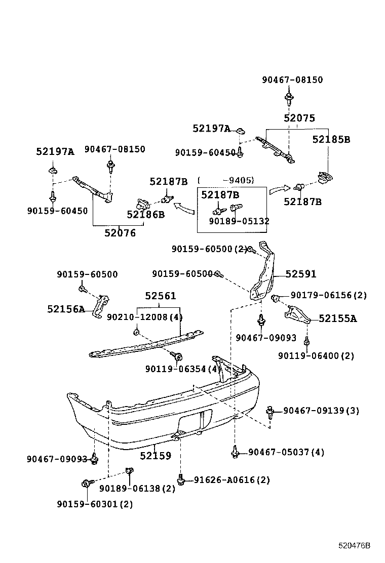 52075-12040 RETAINER SUB-ASSY, REAR BUMPER SIDE, RH product image