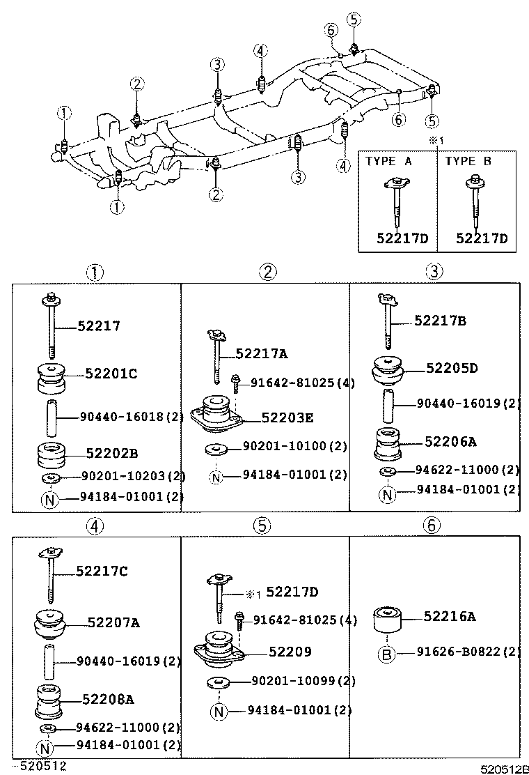52209-60060 CUSHION SUB-ASSY, REAR END BODY MOUNTING, UPPER product image
