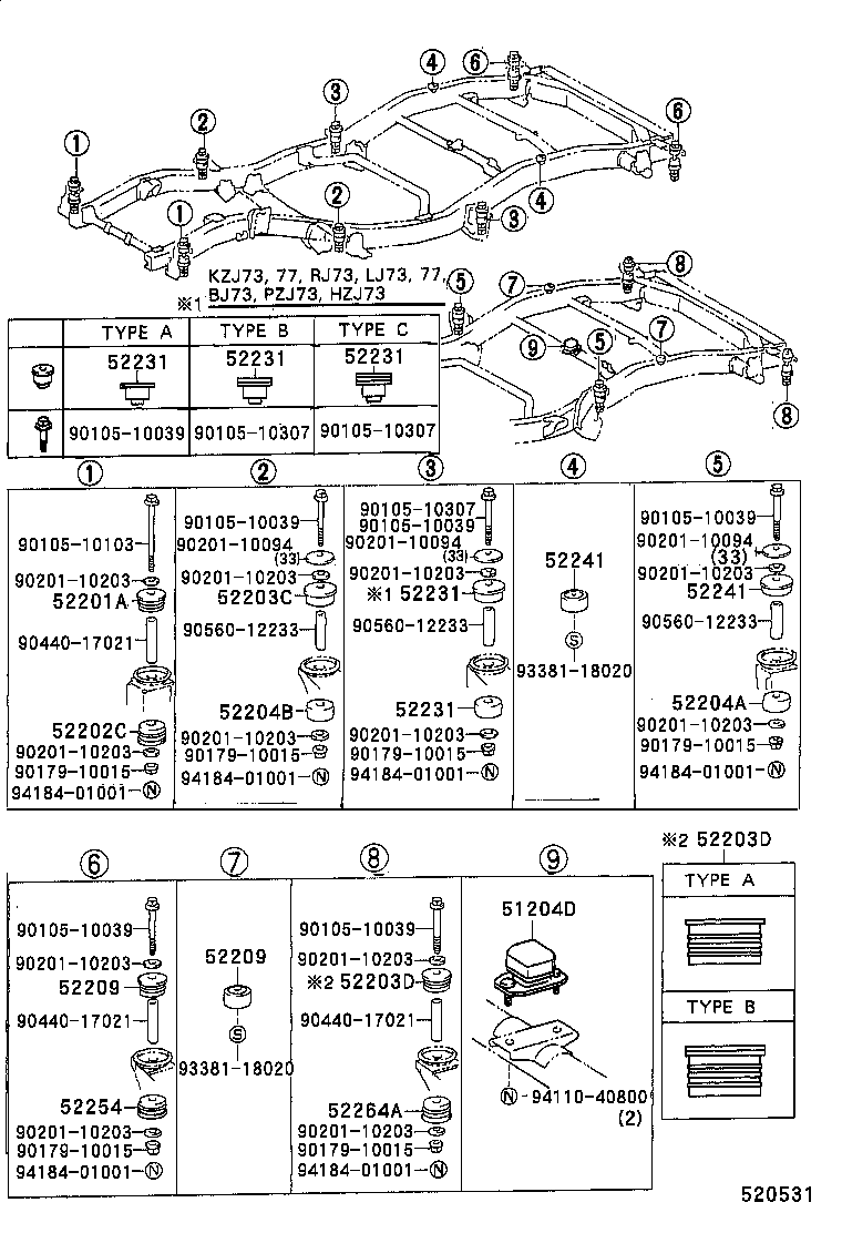 52201-60030 CUSHION SUB-ASSY, CAB MOUNTING, NO.2 UPPER product image
