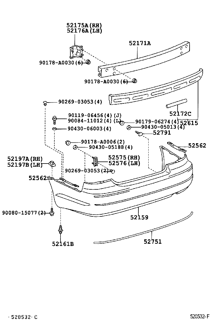 Toyota 52791-33010 BOLT, BUMPER MOULDING SET, NO.1