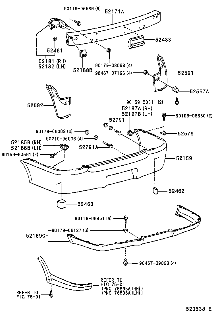 Toyota 52462-52010 PAD, REAR BUMPER, RH