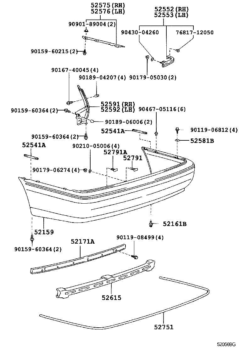 52575-30160 RETAINER, REAR BUMPER SIDE, RH product image