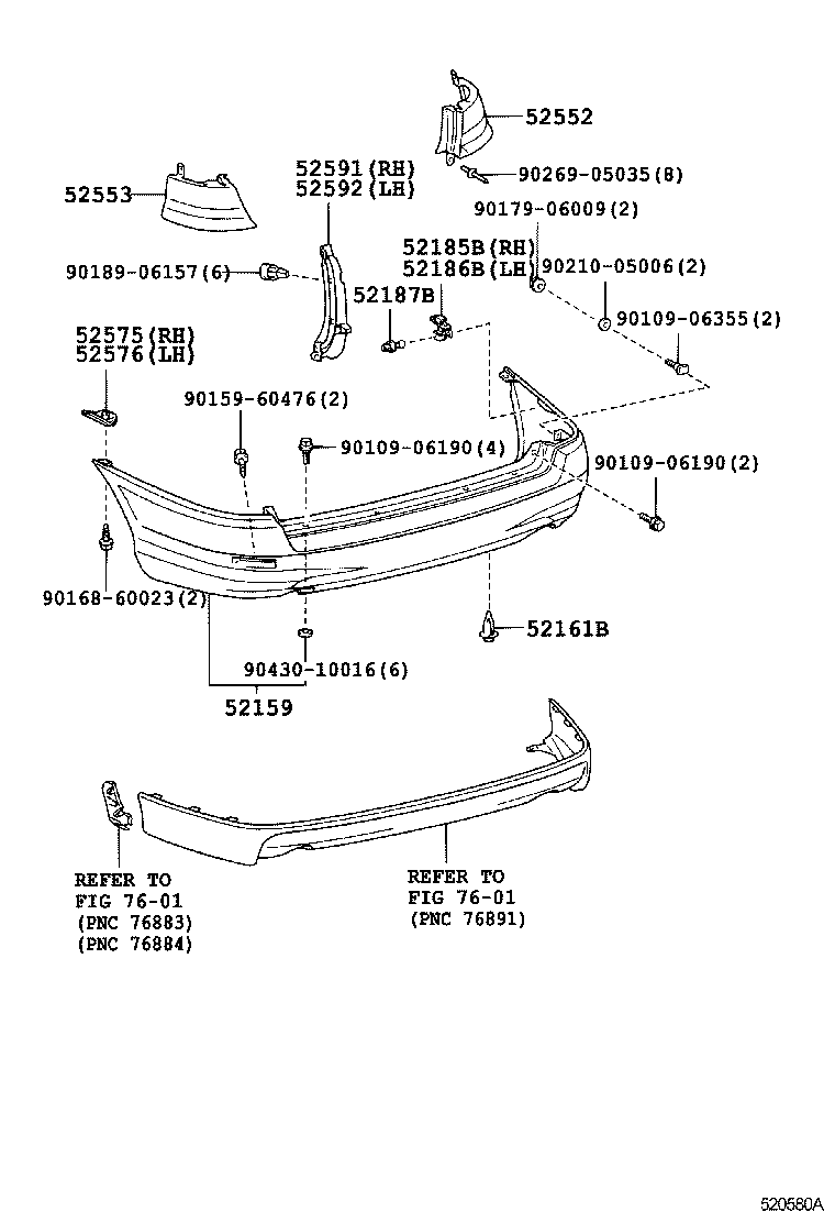 52575-21010 RETAINER, REAR BUMPER SIDE, RH product image