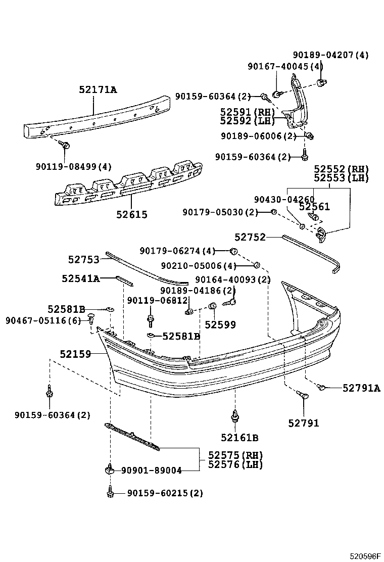 52575-30160 RETAINER, REAR BUMPER SIDE, RH product image