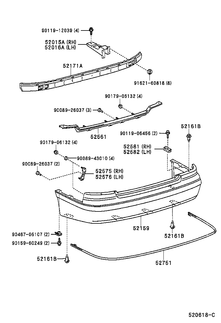 52182-YF010 ARM SUB-ASSY, REAR BUMPER, LH product image