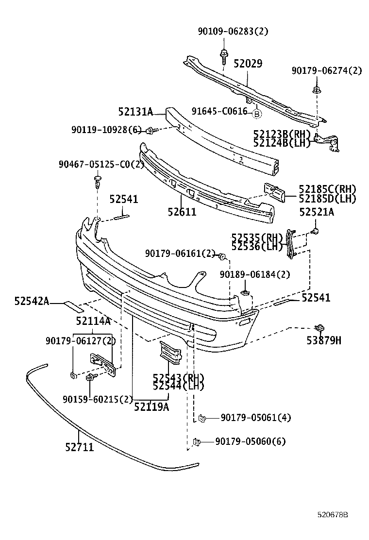 Toyota 52535-30160 RETAINER, FRONT BUMPER SIDE, RH