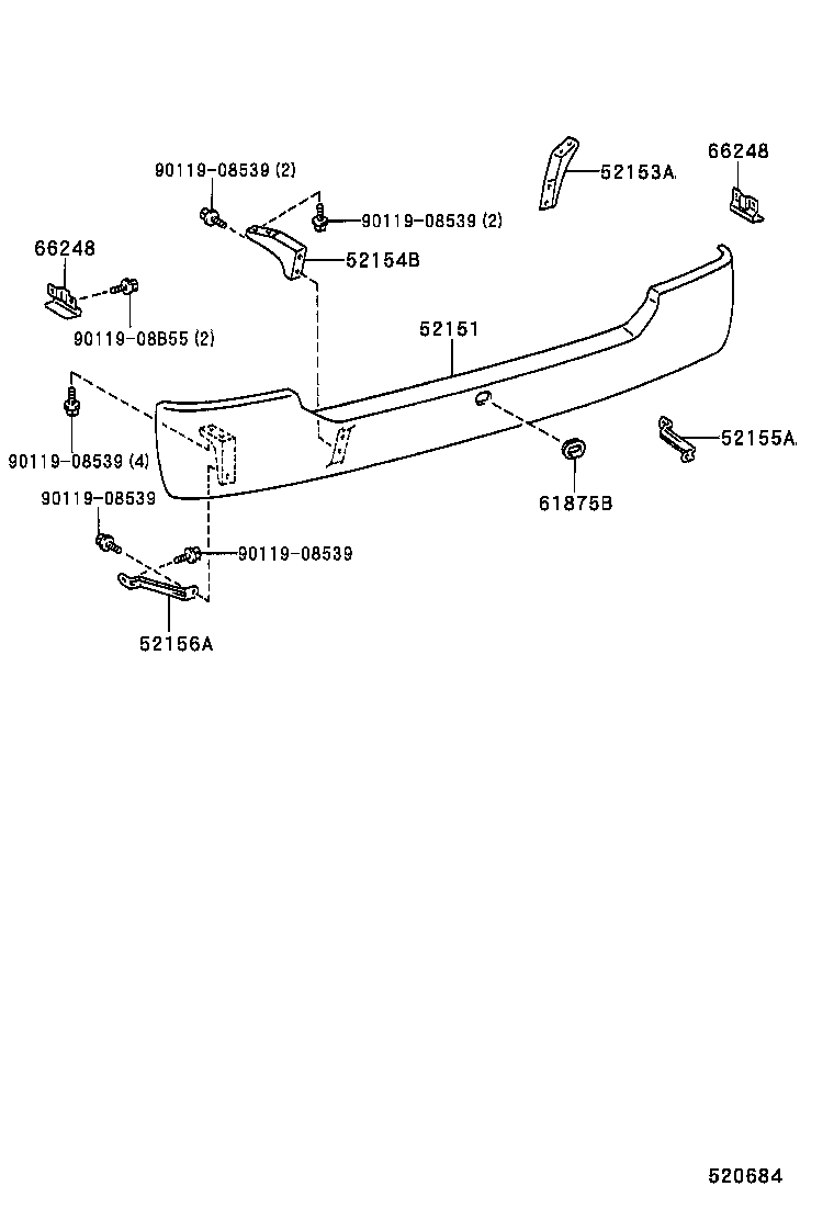 52154-0S010 STAY, REAR BUMPER SIDE, LH product image