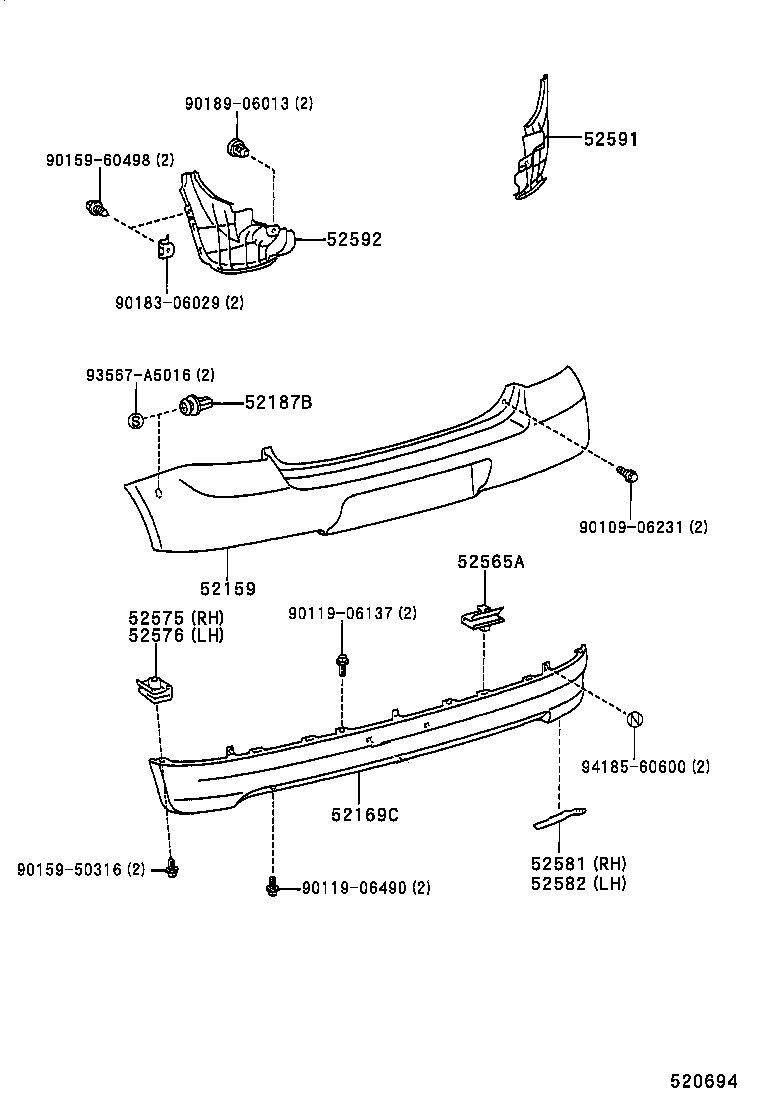 52159-52010 COVER, REAR BUMPER product image