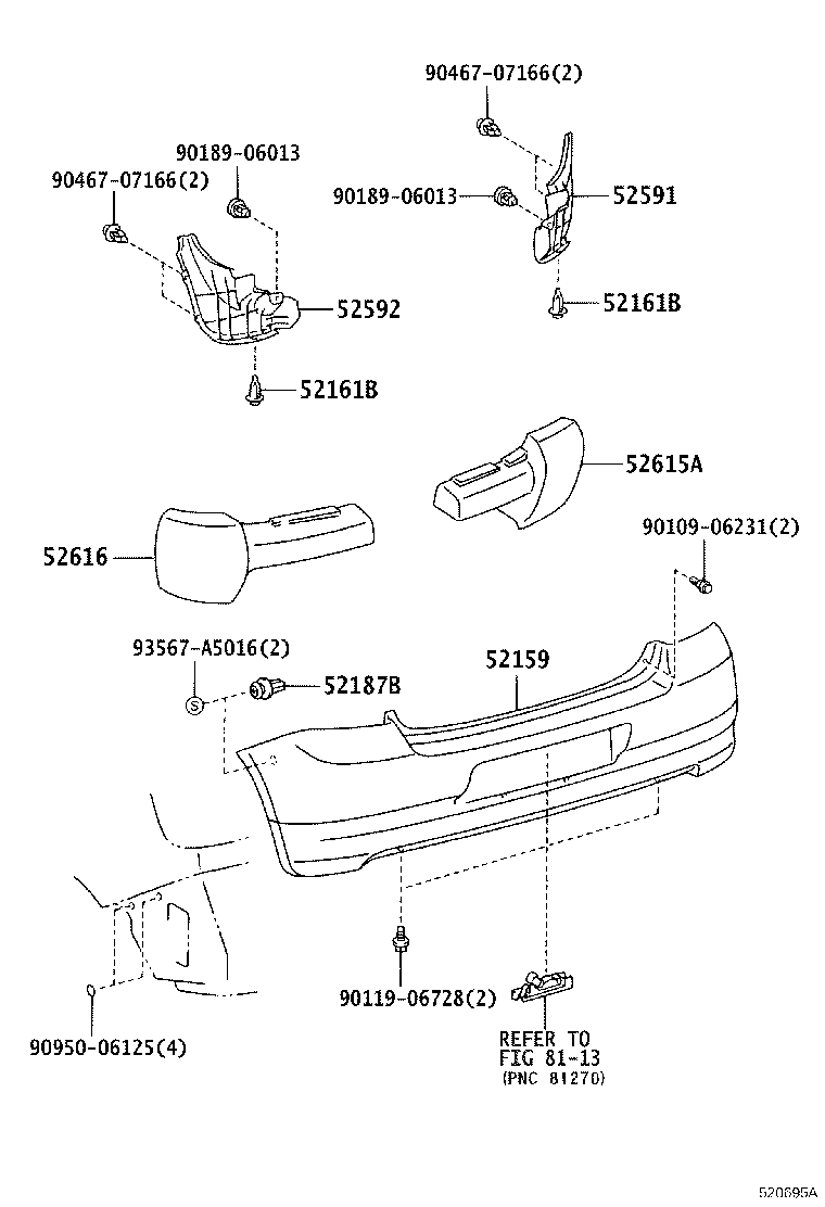 52575-52010 RETAINER, REAR BUMPER SIDE, RH product image