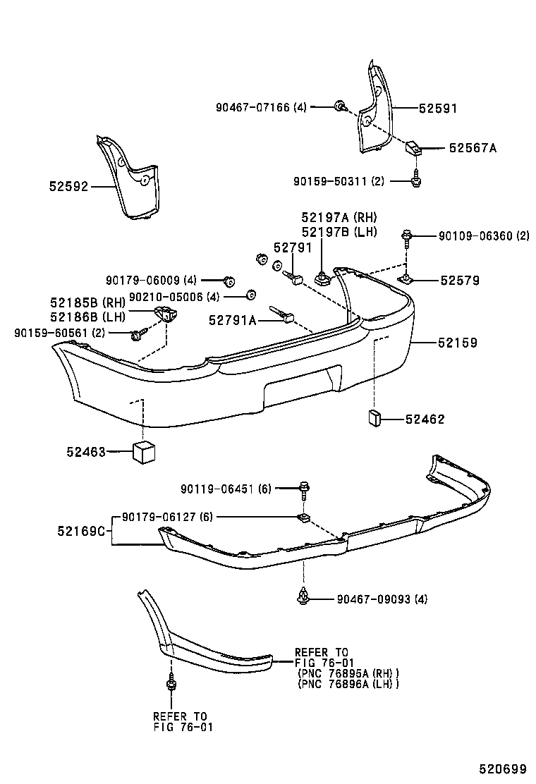 52575-52071 RETAINER, REAR BUMPER SIDE, RH product image
