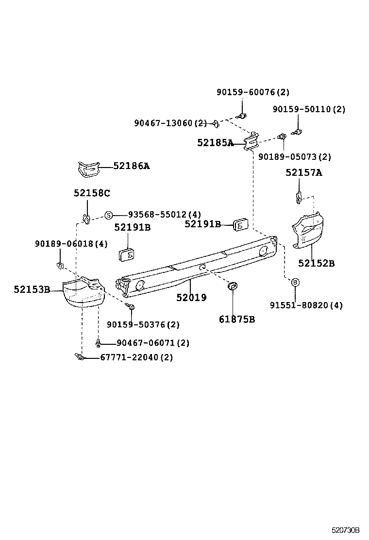 52087-25010 STAY SUB-ASSY, REAR BUMPER SIDE, RH product image