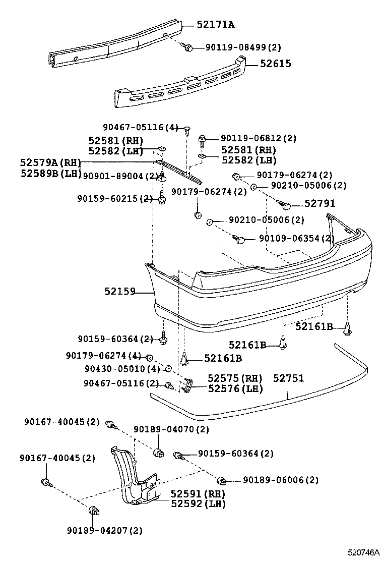 52575-51030 RETAINER, REAR BUMPER SIDE, RH product image