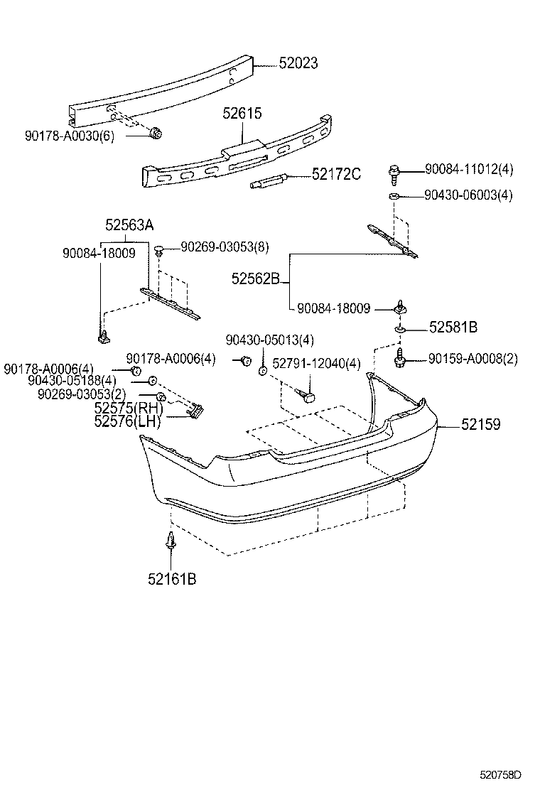52575-AA030 RETAINER, REAR BUMPER SIDE, RH product image