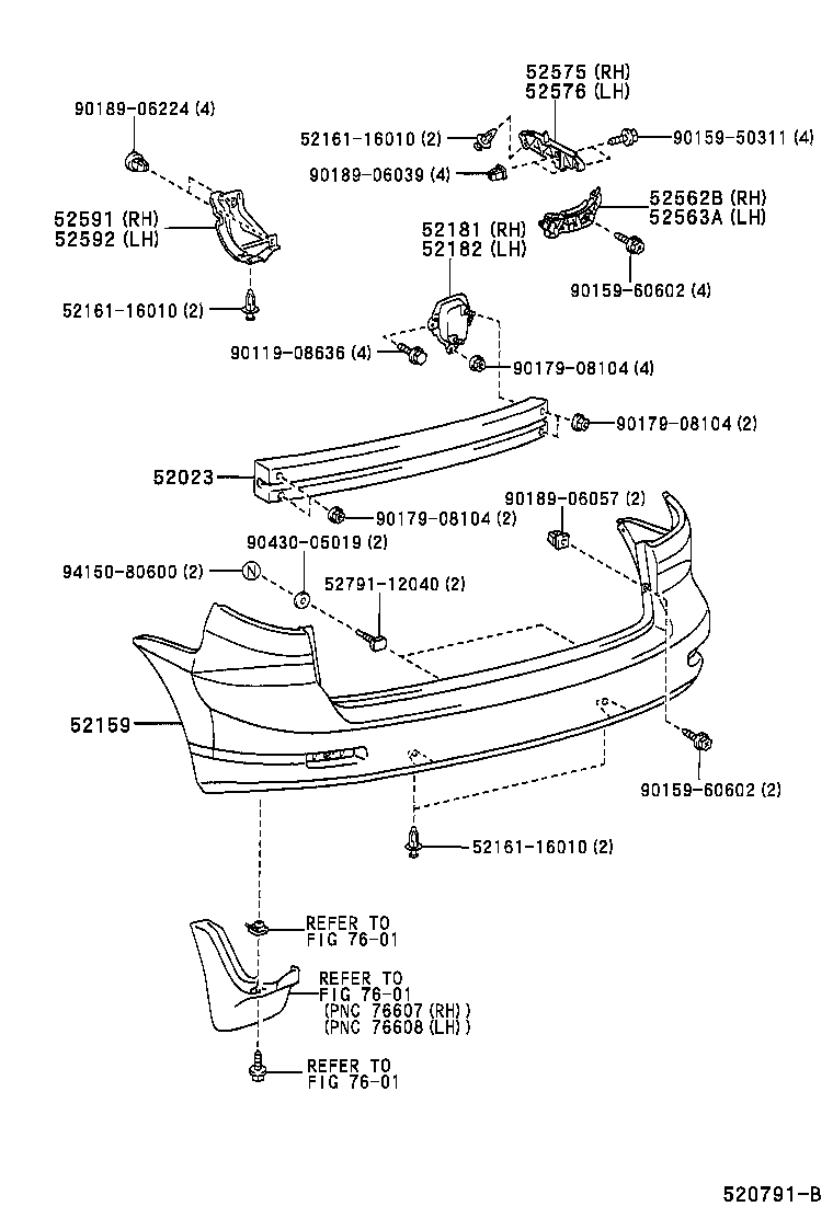 52575-13040 RETAINER, REAR BUMPER SIDE, RH product image