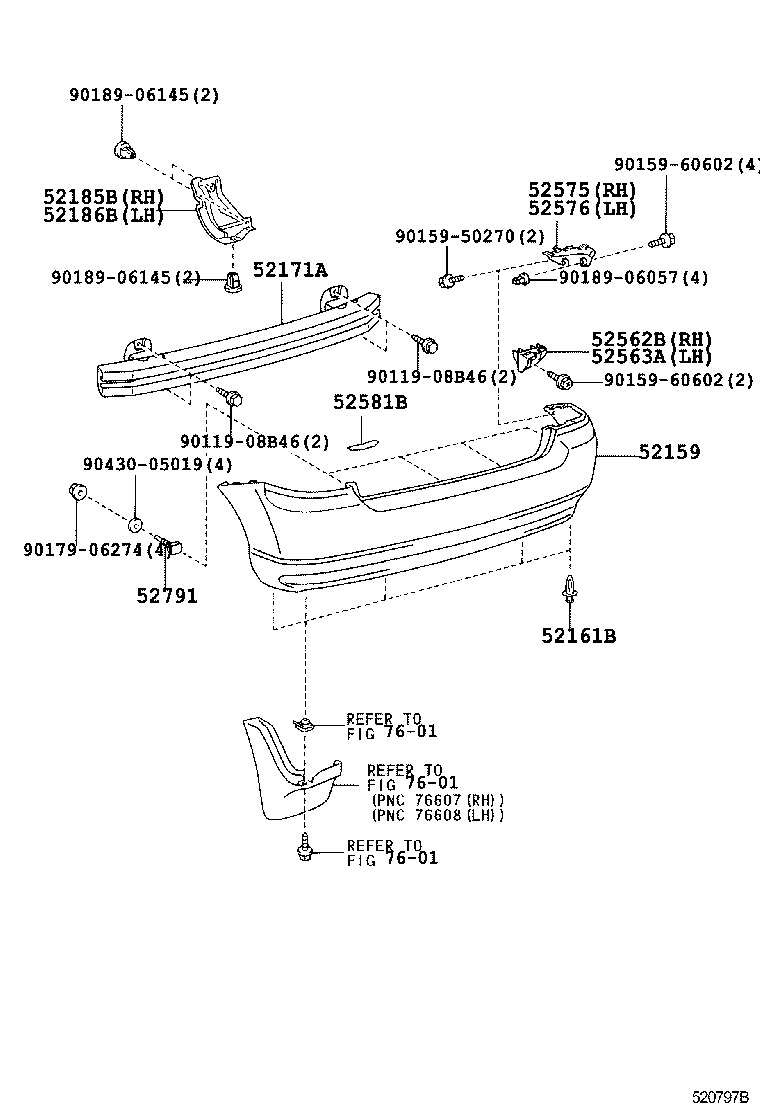 52563-02010 RETAINER, REAR BUMPER, UPPER LH product image
