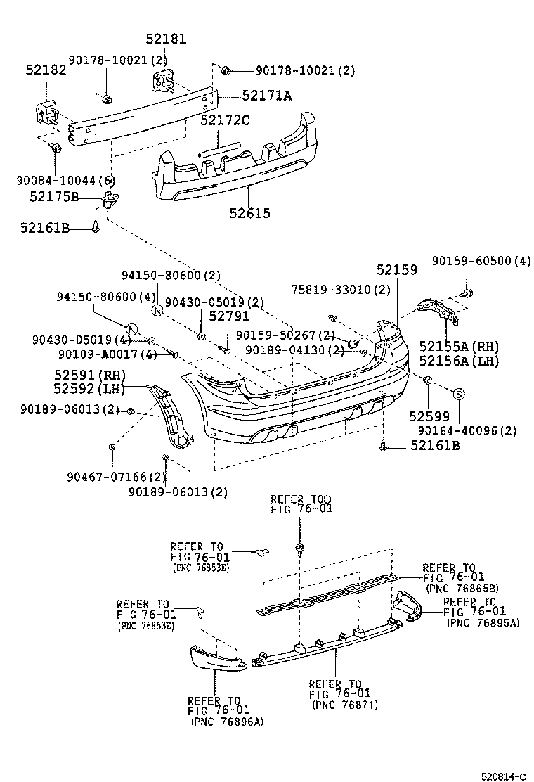 Toyota 52181-01020 ARM, REAR BUMPER, RH