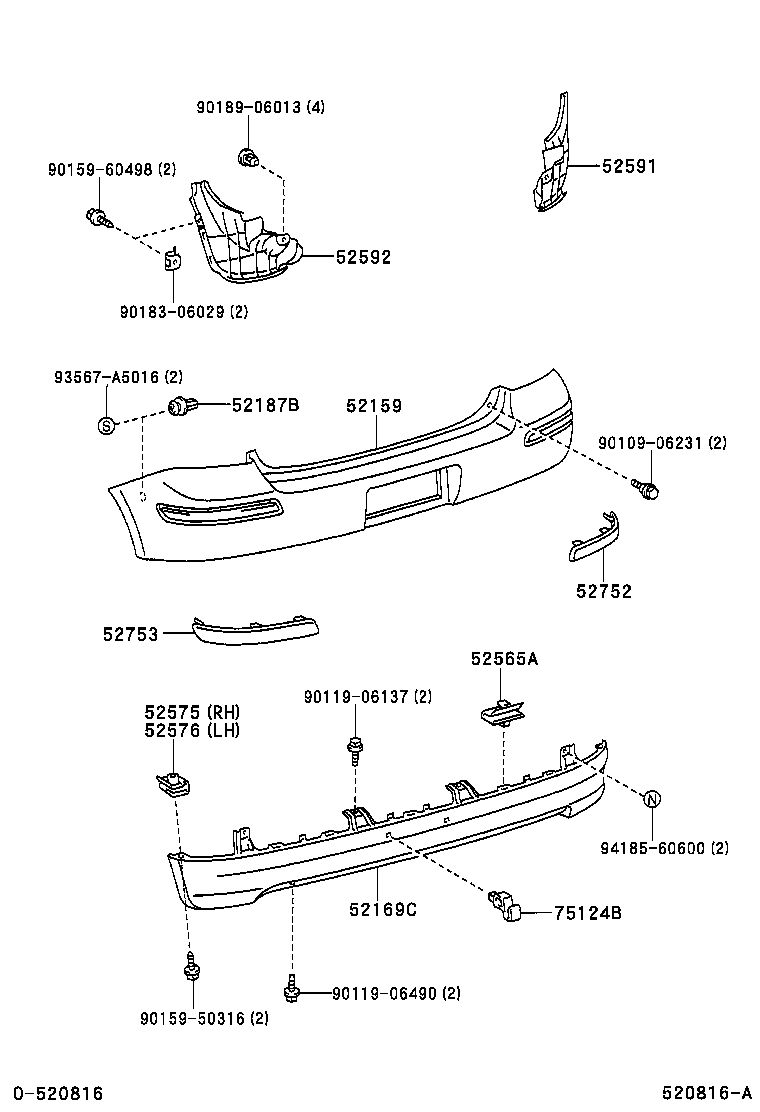52591-52080 SEAL, REAR BUMPER SIDE, RH product image