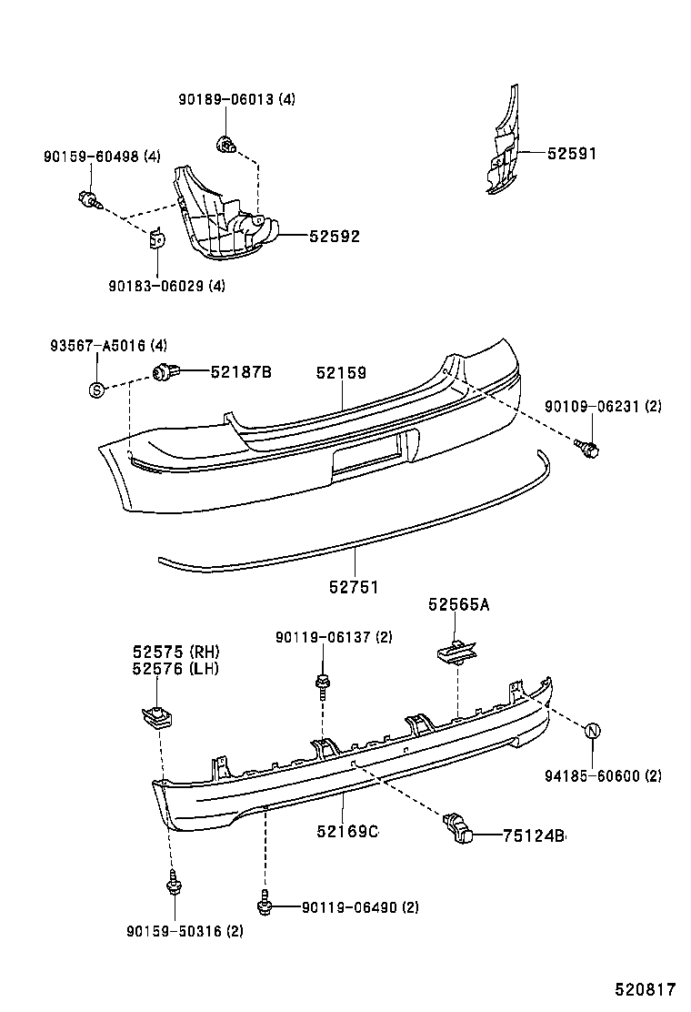 52591-52080 SEAL, REAR BUMPER SIDE, RH product image