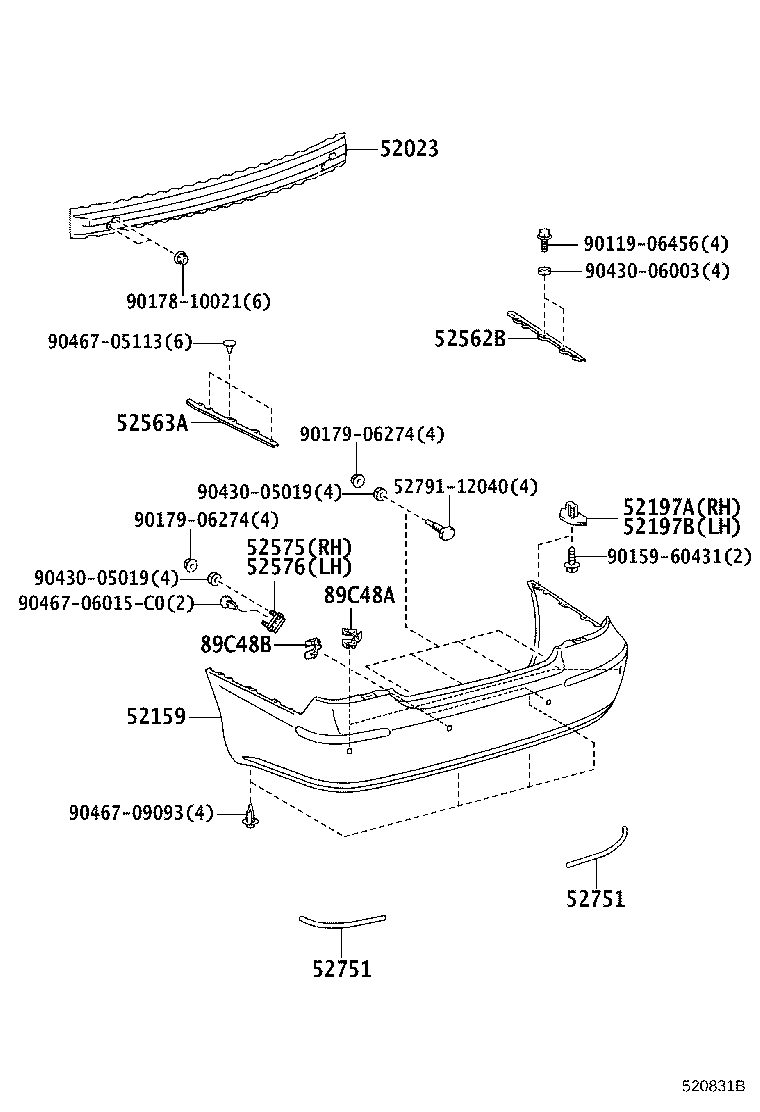 52575-33100 RETAINER, REAR BUMPER SIDE, RH product image