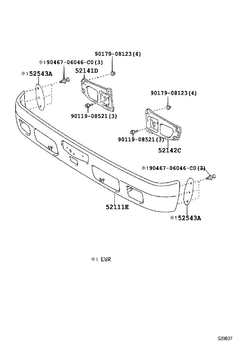 52142-37111 STAY, FRONT BUMPER, LH product image