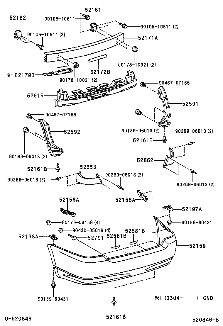 52197-02030 BRACKET, REAR BUMPER SEAL, RH product image