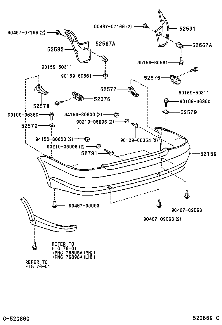 52575-52071 RETAINER, REAR BUMPER SIDE, RH product image
