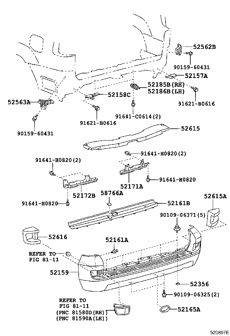 52165-60070 COVER, REAR BUMPER, UPR RH product image