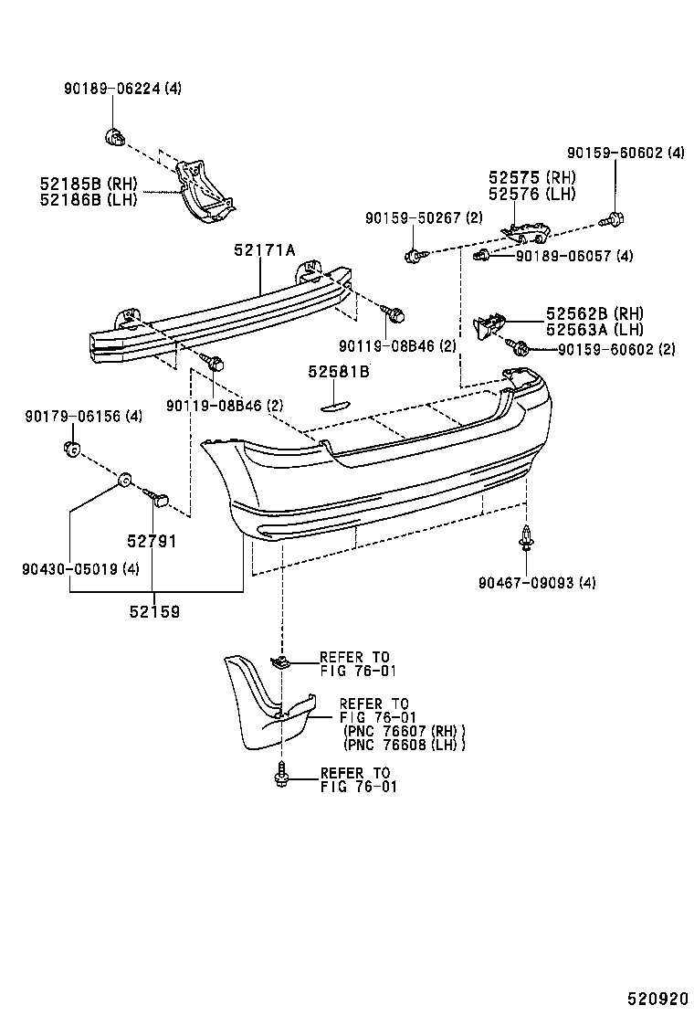 52575-13030 RETAINER, REAR BUMPER SIDE, RH product image