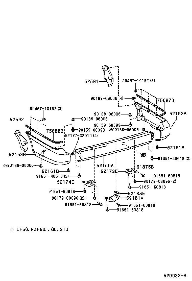 52153-0B050 EXTENSION, REAR BUMPER, LH product image