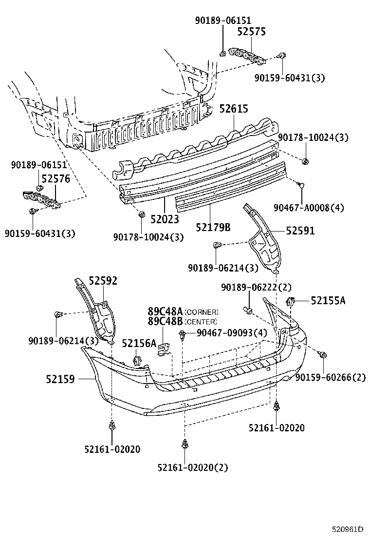 52575-AE010 RETAINER, REAR BUMPER SIDE, RH product image