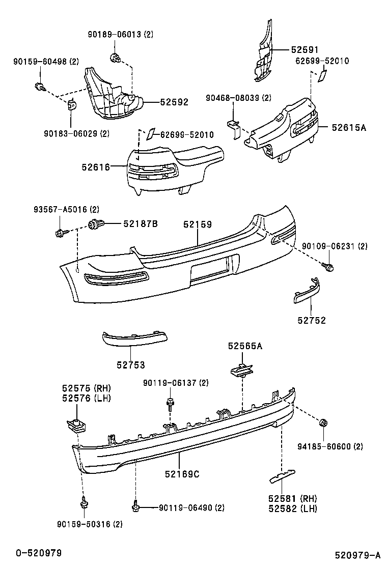 52575-52010 RETAINER, REAR BUMPER SIDE, RH product image