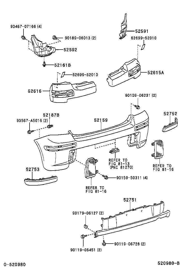 52575-52010 RETAINER, REAR BUMPER SIDE, RH product image