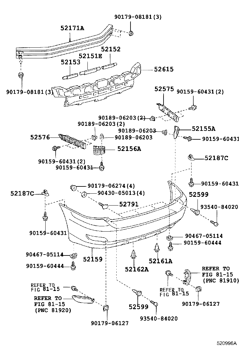 Toyota 52599-48031 STOPPER, REAR BUMPER, UPPER