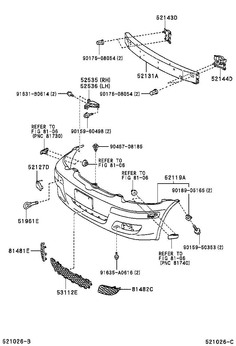 Toyota 52536-52012 RETAINER, FRONT BUMPER SIDE, LH
