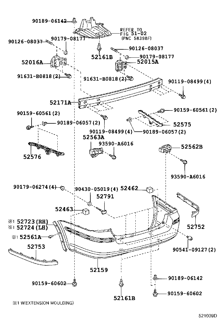 52576-05030 RETAINER, REAR BUMPER SIDE, LH product image