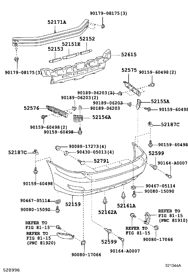 Toyota 52599-0E010 STOPPER, REAR BUMPER, UPPER