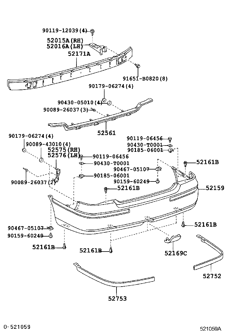 52182-YF010 ARM SUB-ASSY, REAR BUMPER, LH product image