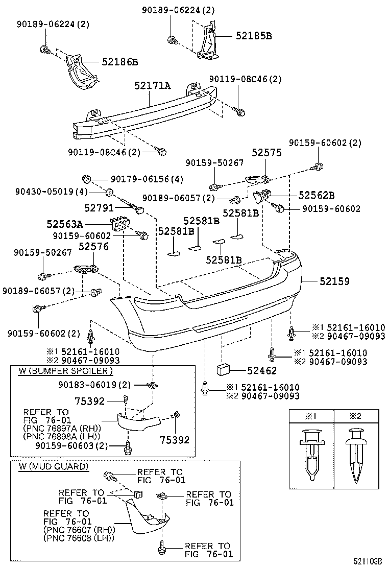 52575-13030 RETAINER, REAR BUMPER SIDE, RH product image