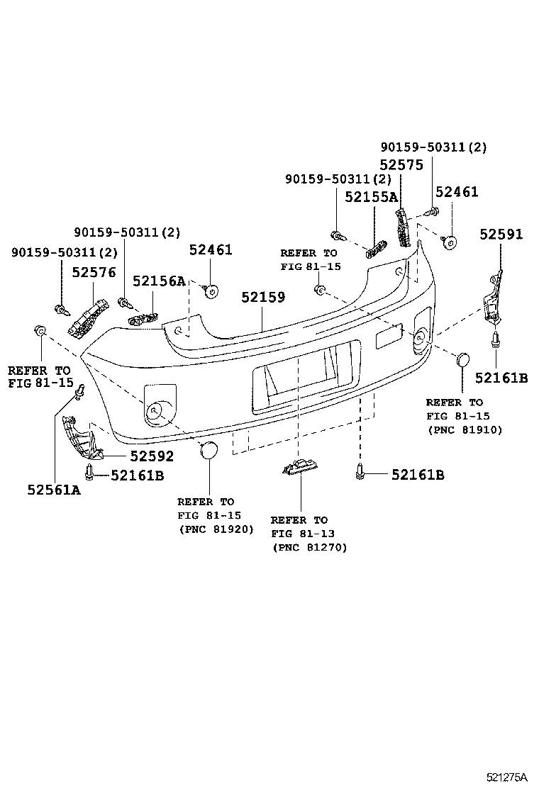 52575-52090 RETAINER, REAR BUMPER SIDE, RH product image