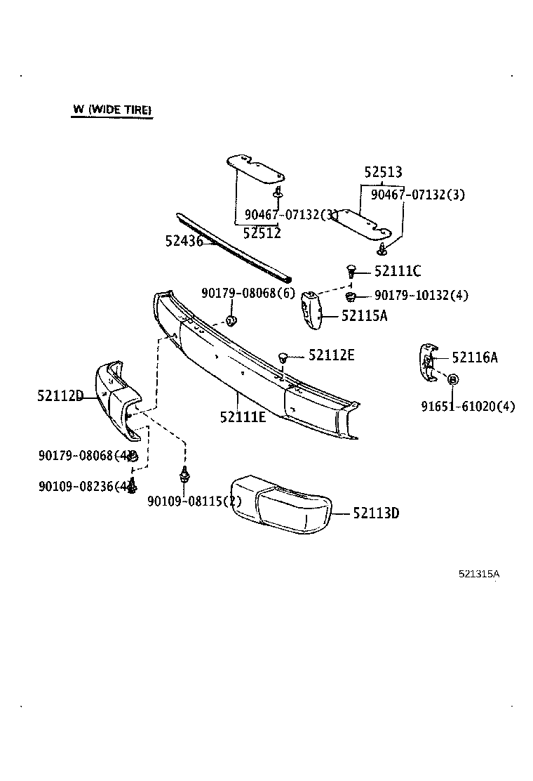 52131-60110 RETAINER, FRONT BUMPER SIDE, RH product image