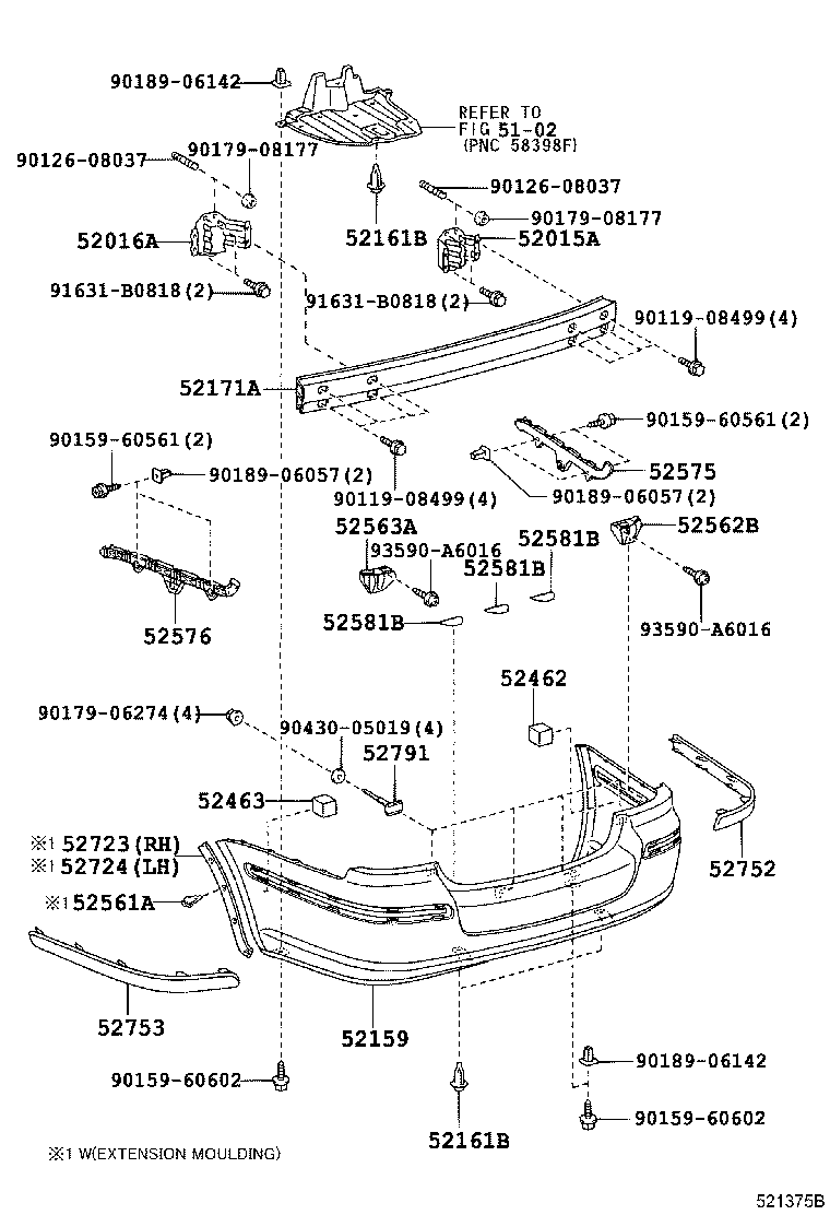 52576-05030 RETAINER, REAR BUMPER SIDE, LH product image