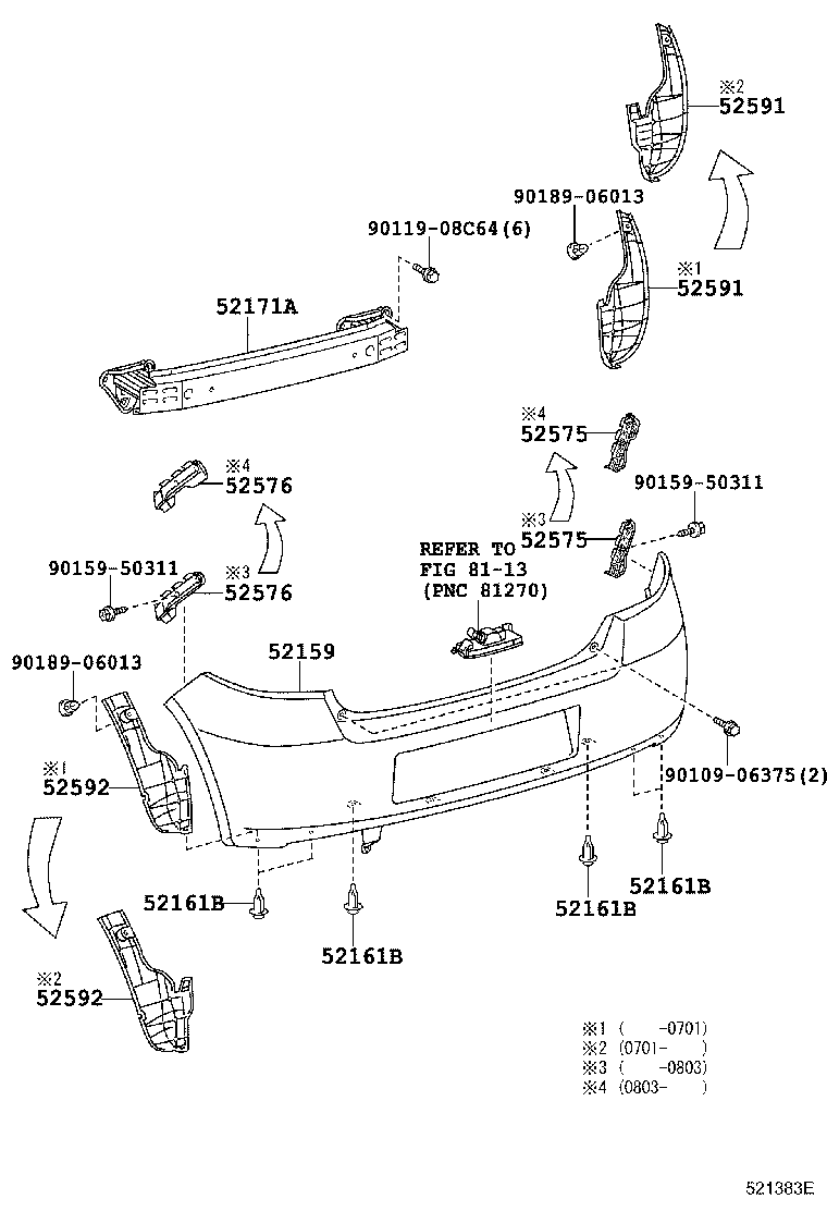 52182-52080 ARM SUB-ASSY, REAR BUMPER, LH product image