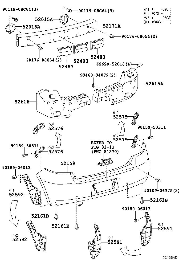 52182-52080 ARM SUB-ASSY, REAR BUMPER, LH product image