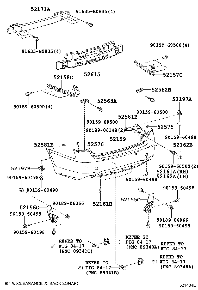 52575-30180 RETAINER, REAR BUMPER SIDE, RH product image