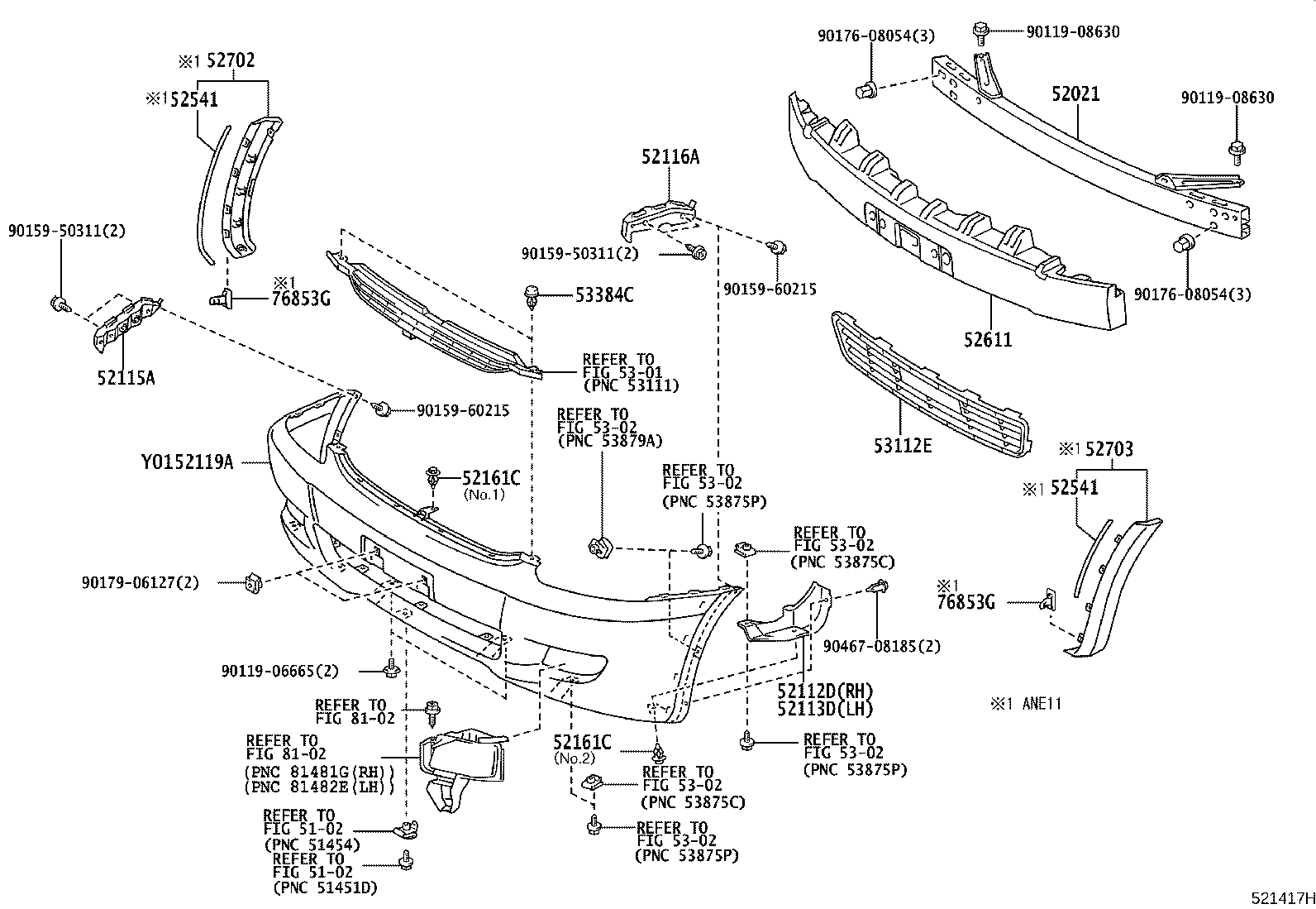 52702-68030-B2 MOULDING SUB-ASSY, FRONT BUMPER SIDE, RH product image
