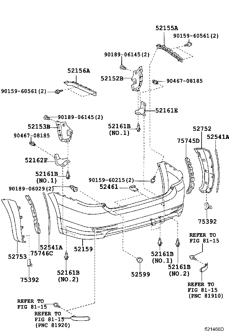 52576-68010 RETAINER, REAR BUMPER SIDE, LH product image