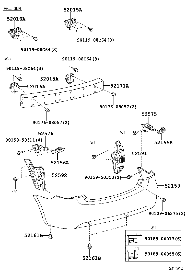 52016-52060 ARM SUB-ASSY, REAR BUMPER, LH product image