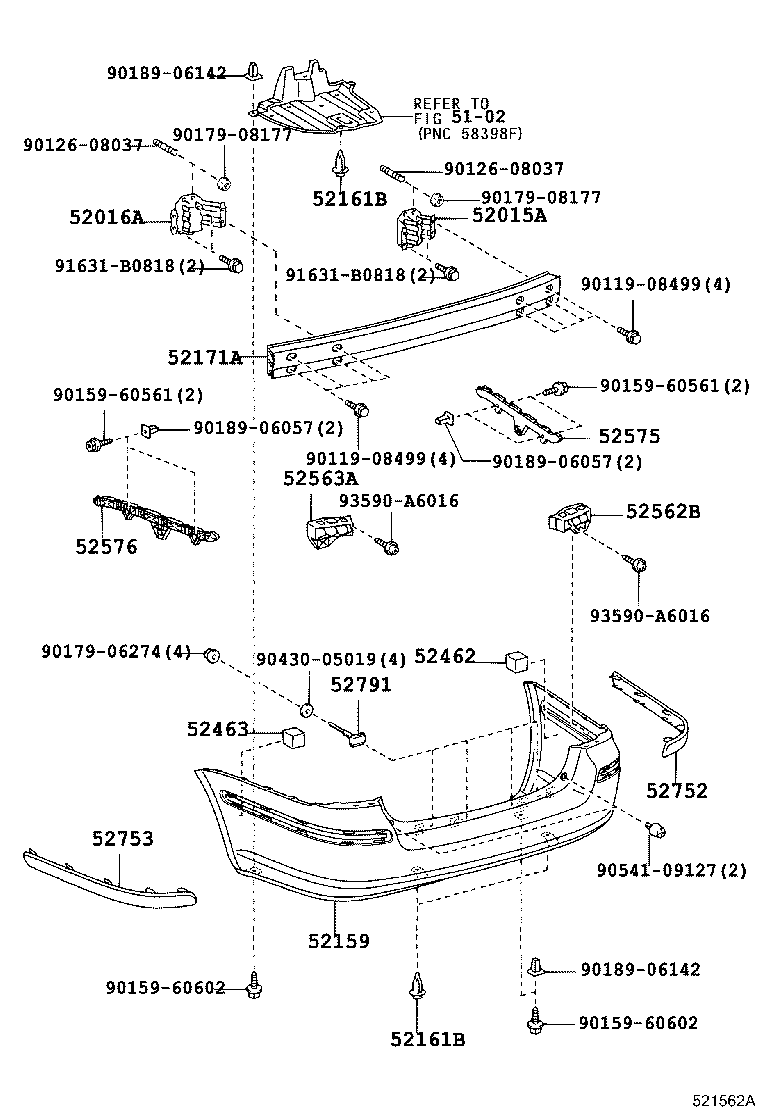 52159-05090-B0 COVER, REAR BUMPER product image