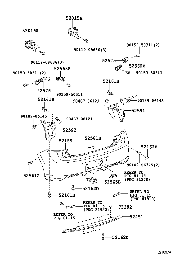 52575-12170 RETAINER, REAR BUMPER SIDE, RH product image