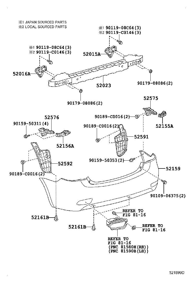 52575-0D070 RETAINER, REAR BUMPER SIDE, RH product image